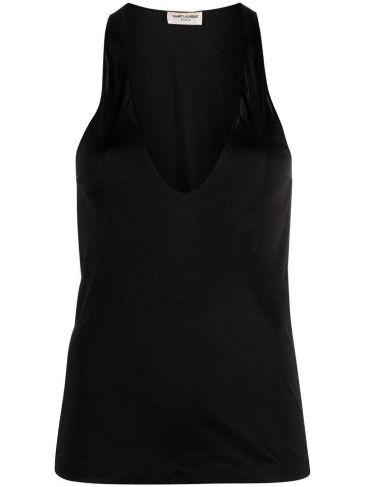 Saint Laurent Topwear Saint Laurent Black Jersey Top Saint Laurent Black Deep Neckline Jersey Top at Italian Luxury group Brand
