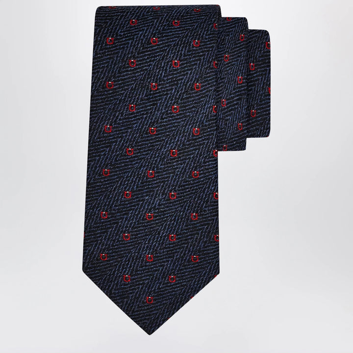 Ferragamo - Navy Blue/Red Gancini Chevron Tie