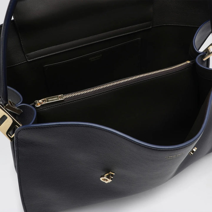 Ferragamo - Navy and brown leather Hug Soft L handbag