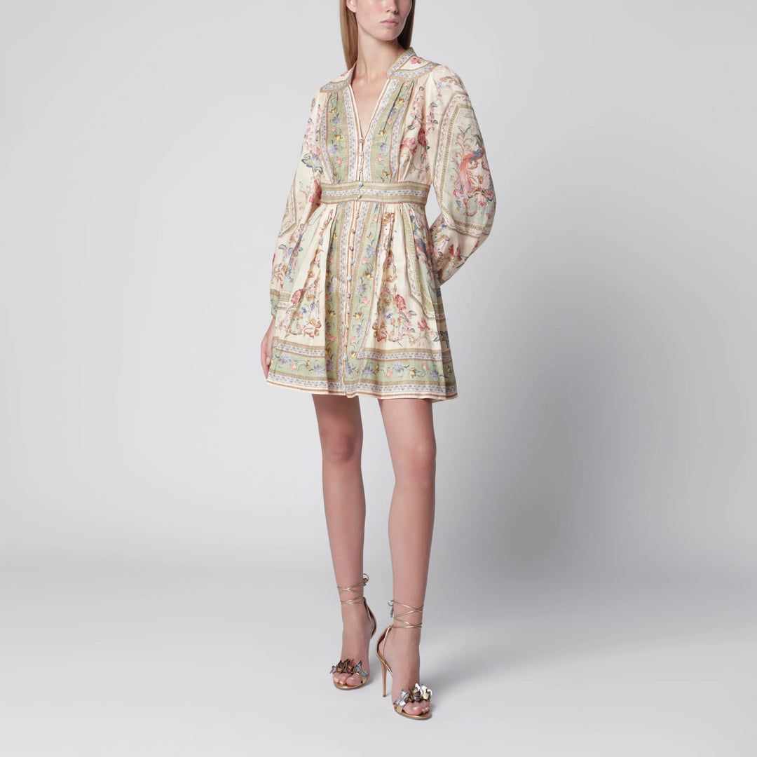 ZIMMERMANN - Roselight Mini Dress in Sage Floral Linen