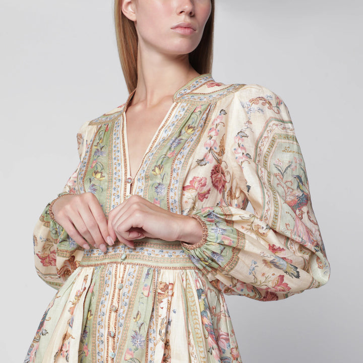 ZIMMERMANN - Roselight Mini Dress in Sage Floral Linen