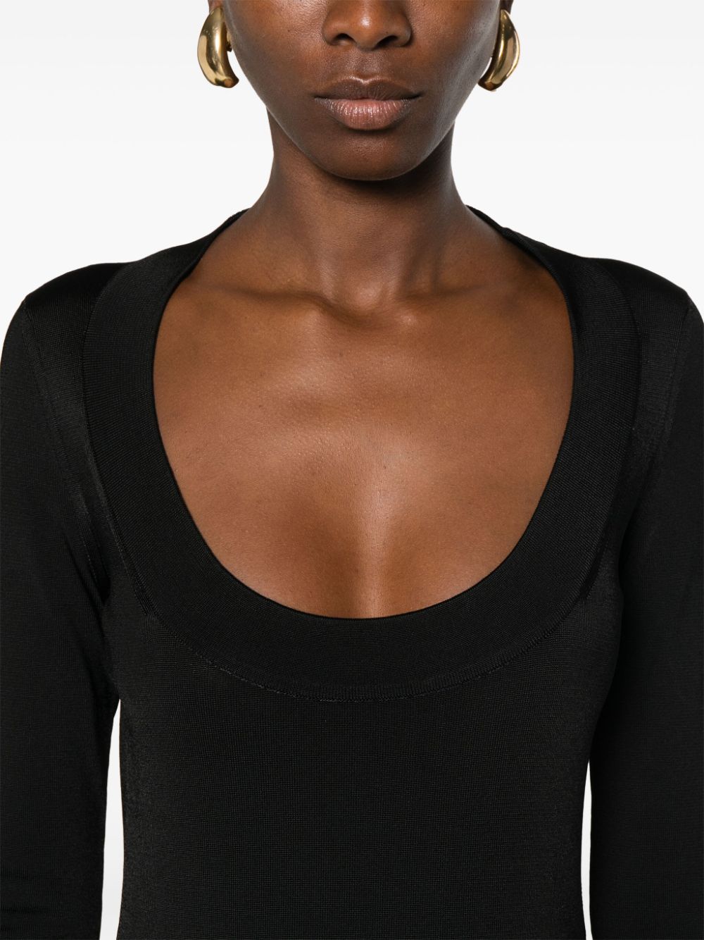 Saint Laurent Black Ribbed Knit Long Sleeve Dress