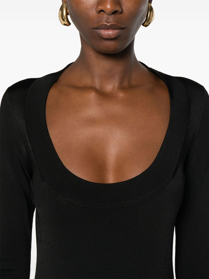 Saint Laurent Black Ribbed Knit Long Sleeve Dress