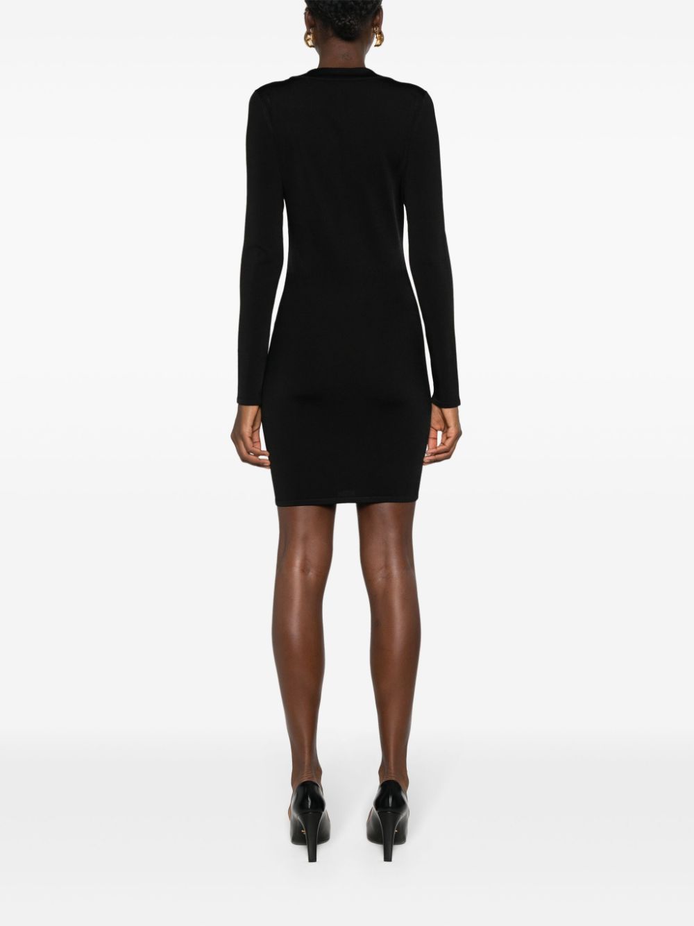 Saint Laurent Black Ribbed Knit Long Sleeve Dress