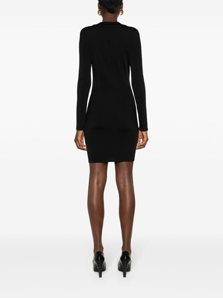 Saint Laurent Black Ribbed Knit Long Sleeve Dress