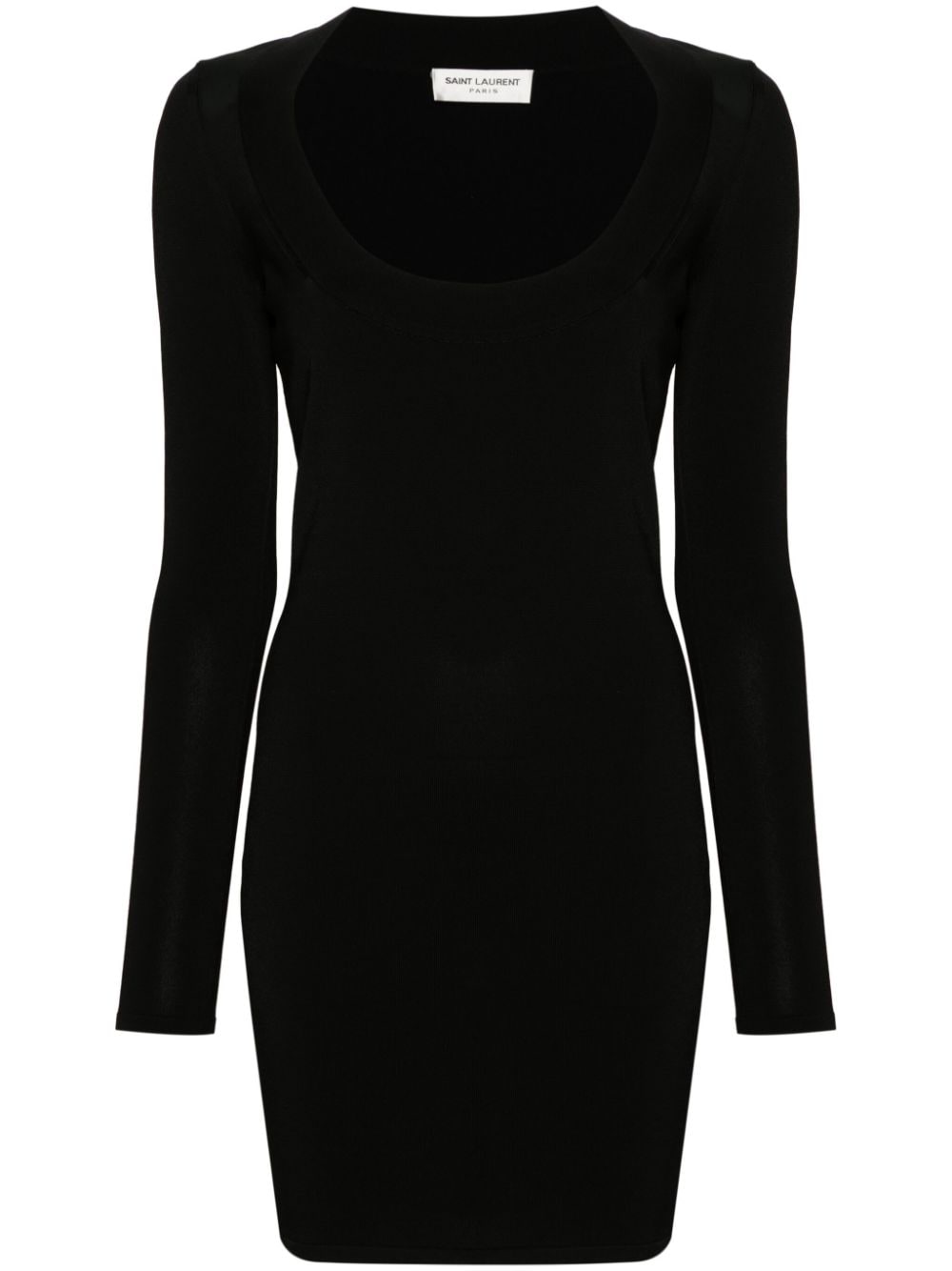 Saint Laurent Black Ribbed Knit Long Sleeve Dress