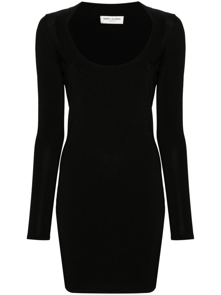 Saint Laurent Black Ribbed Knit Long Sleeve Dress