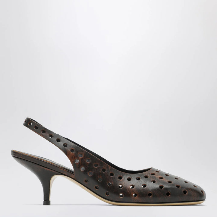 Dries Van Noten - Brown aged leather perforated slingback shoes