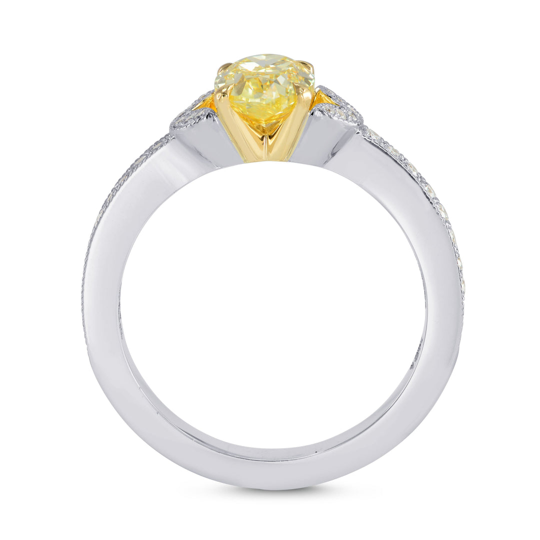 LEIBISH 0.94ct Fancy Yellow Round Diamond Side-Stone Ring