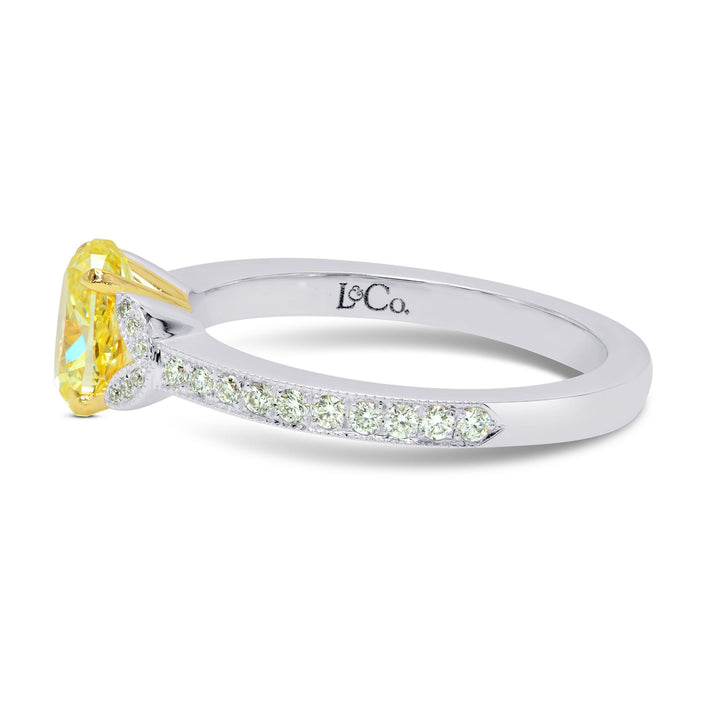 LEIBISH 0.94ct Fancy Yellow Round Diamond Side-Stone Ring