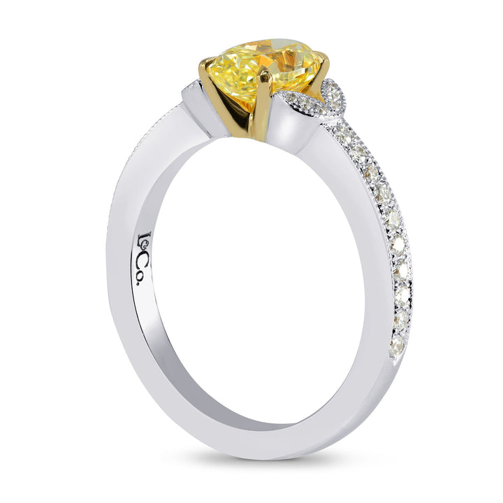LEIBISH 0.94ct Fancy Yellow Round Diamond Side-Stone Ring