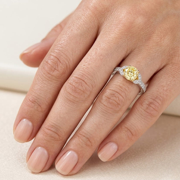 LEIBISH 0.94ct Fancy Yellow Round Diamond Side-Stone Ring