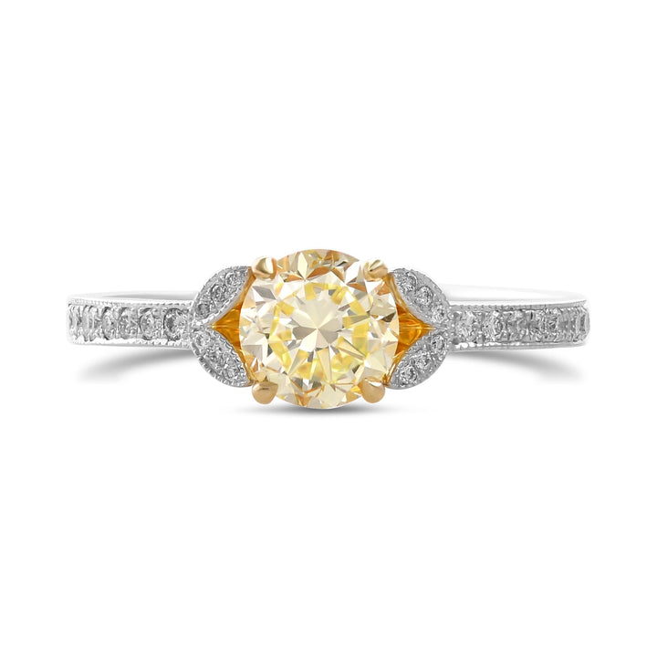 LEIBISH 0.94ct Fancy Yellow Round Diamond Side-Stone Ring