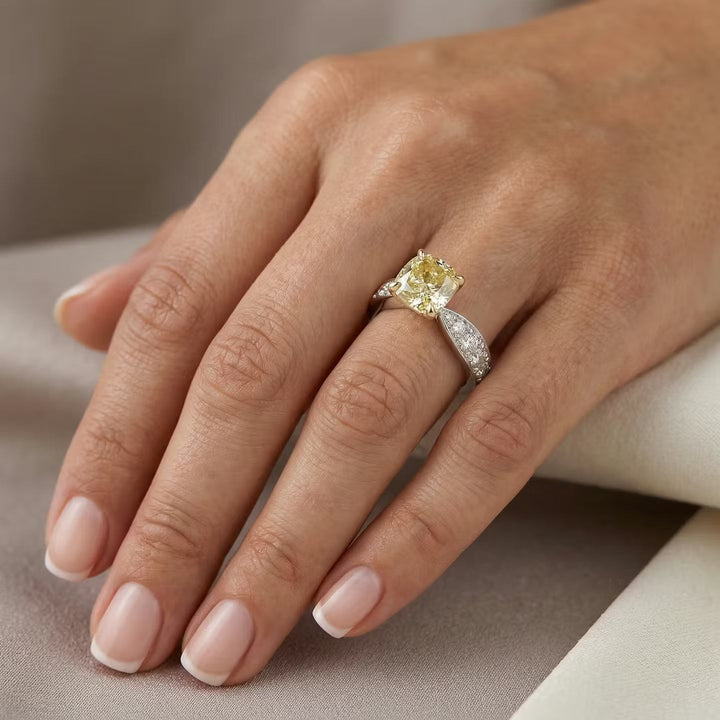 LEIBISH 1.00ct Fancy Yellow Cushion Diamond Side-Stone Ring