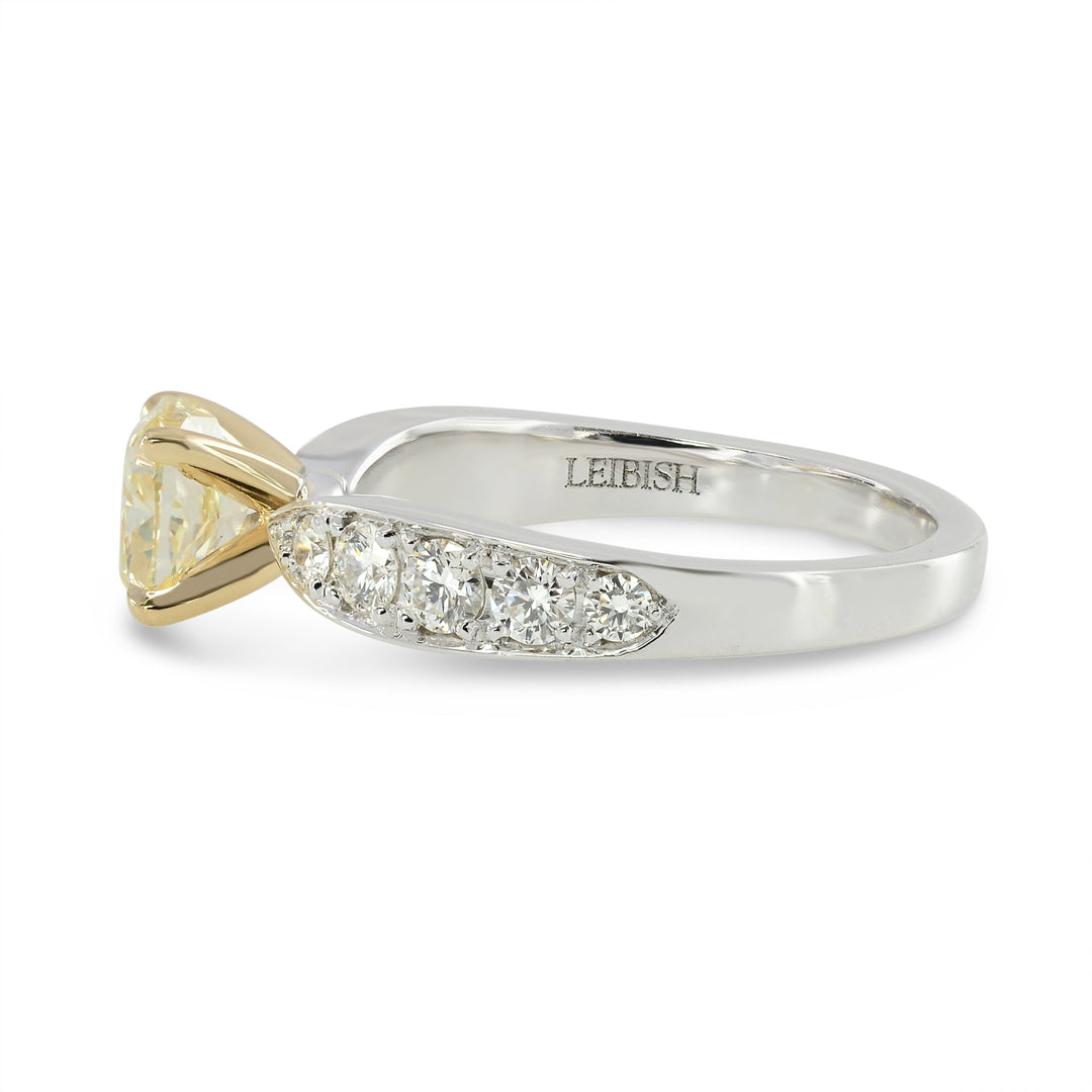 LEIBISH 1.00ct Fancy Yellow Cushion Diamond Side-Stone Ring