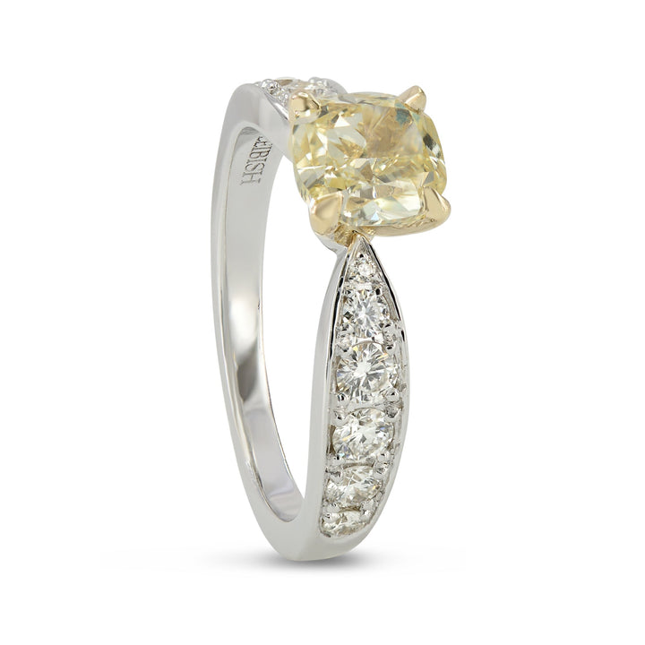 LEIBISH 1.00ct Fancy Yellow Cushion Diamond Side-Stone Ring