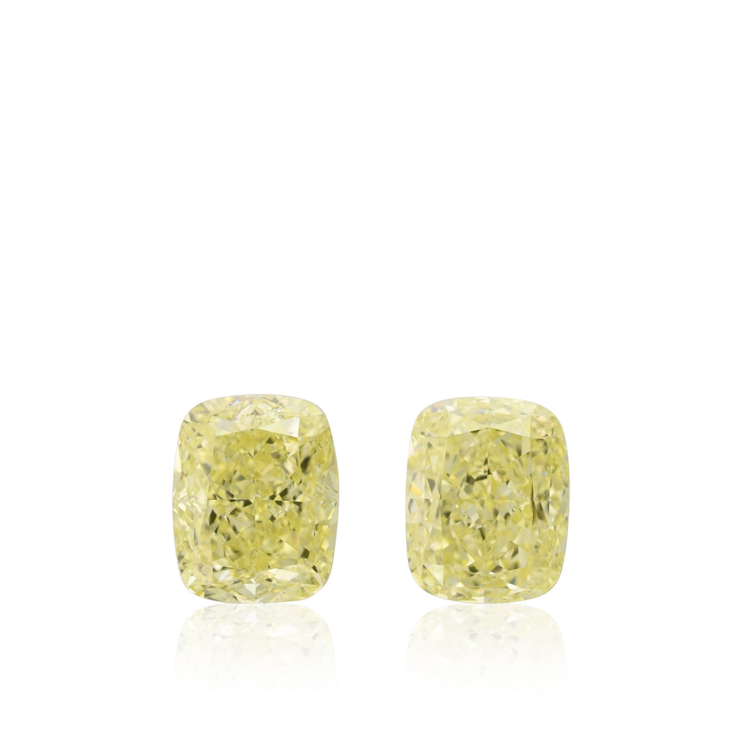 2.02 Carat Fancy Yellow Cushion Diamonds VS1 GIA Pair