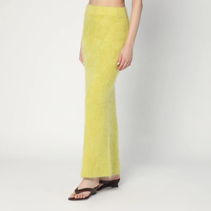 Soft Goat - Long Lime-coloured brushed cashmere skirt