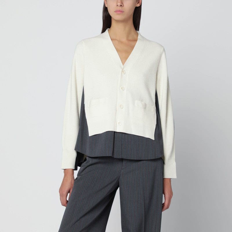 Shirts & Tops Sacai - White cardigan with grey pinstripe shirt insert - 2 Brand