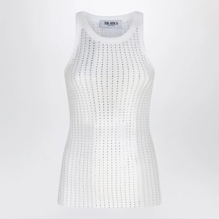 The Attico - White tank top with rhinestones