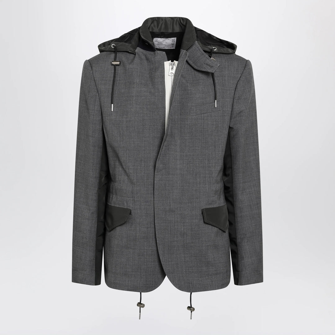 Sacai - Grey/khaki wool and nylon jacket