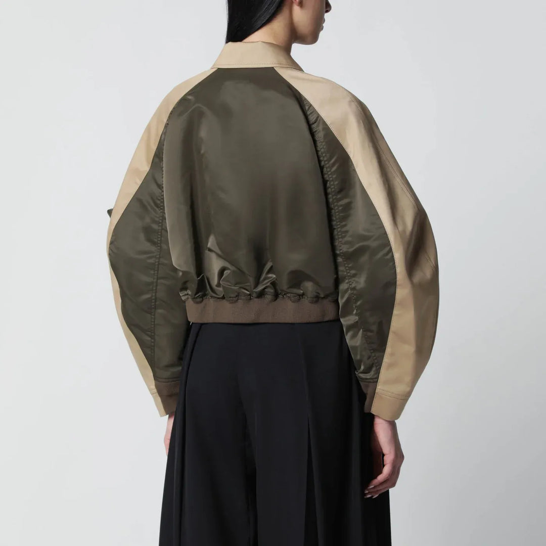 Sacai - Khaki green/beige nylon zip jacket