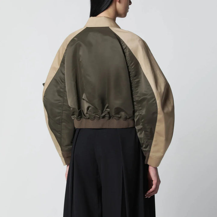 Sacai - Khaki green/beige nylon zip jacket