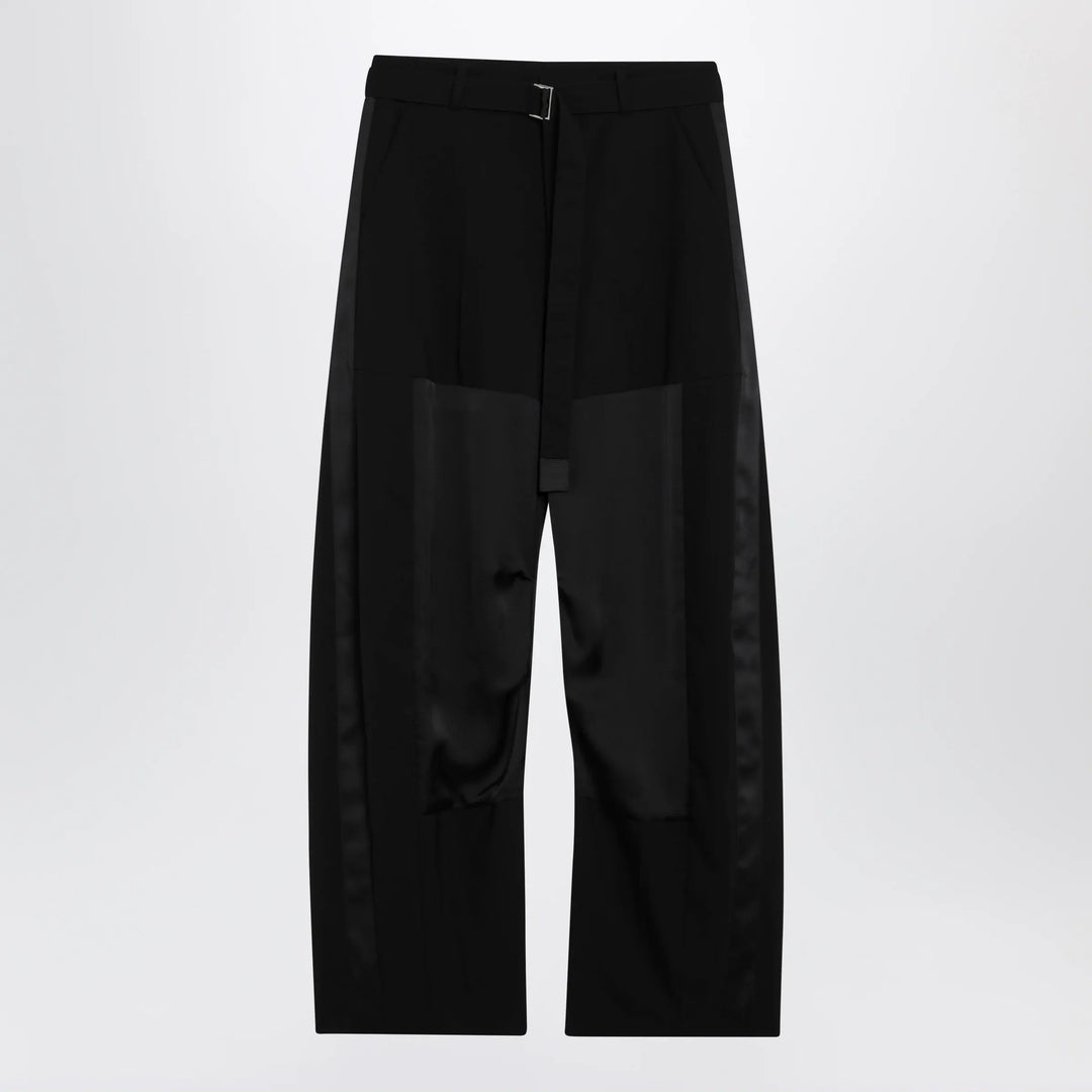 Sacai - Wide-leg wool trousers with panels and belt