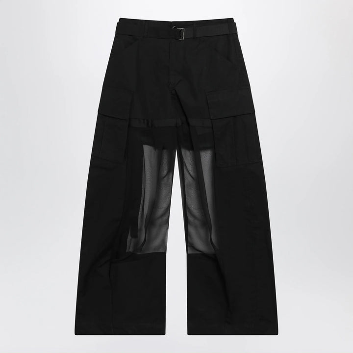 Sacai - Black cargo trousers with semi-sheer insert