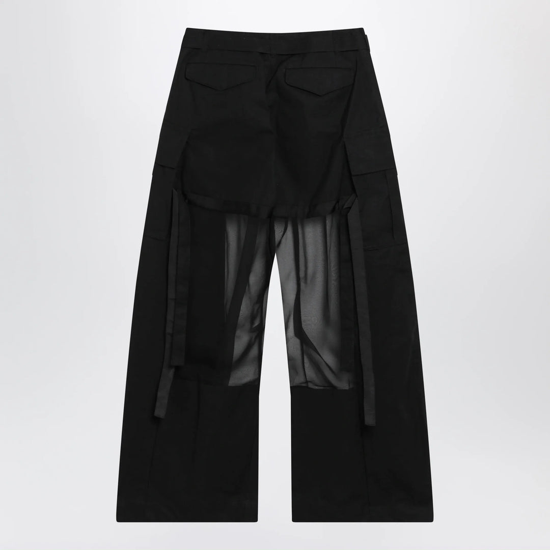 Sacai - Black cargo trousers with semi-sheer insert
