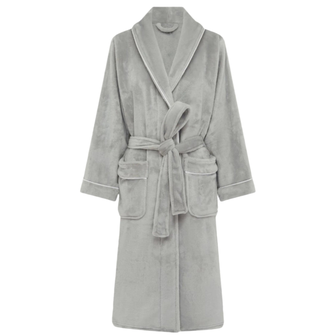 Brogo Luxe Bathrobe Dove - White Piping