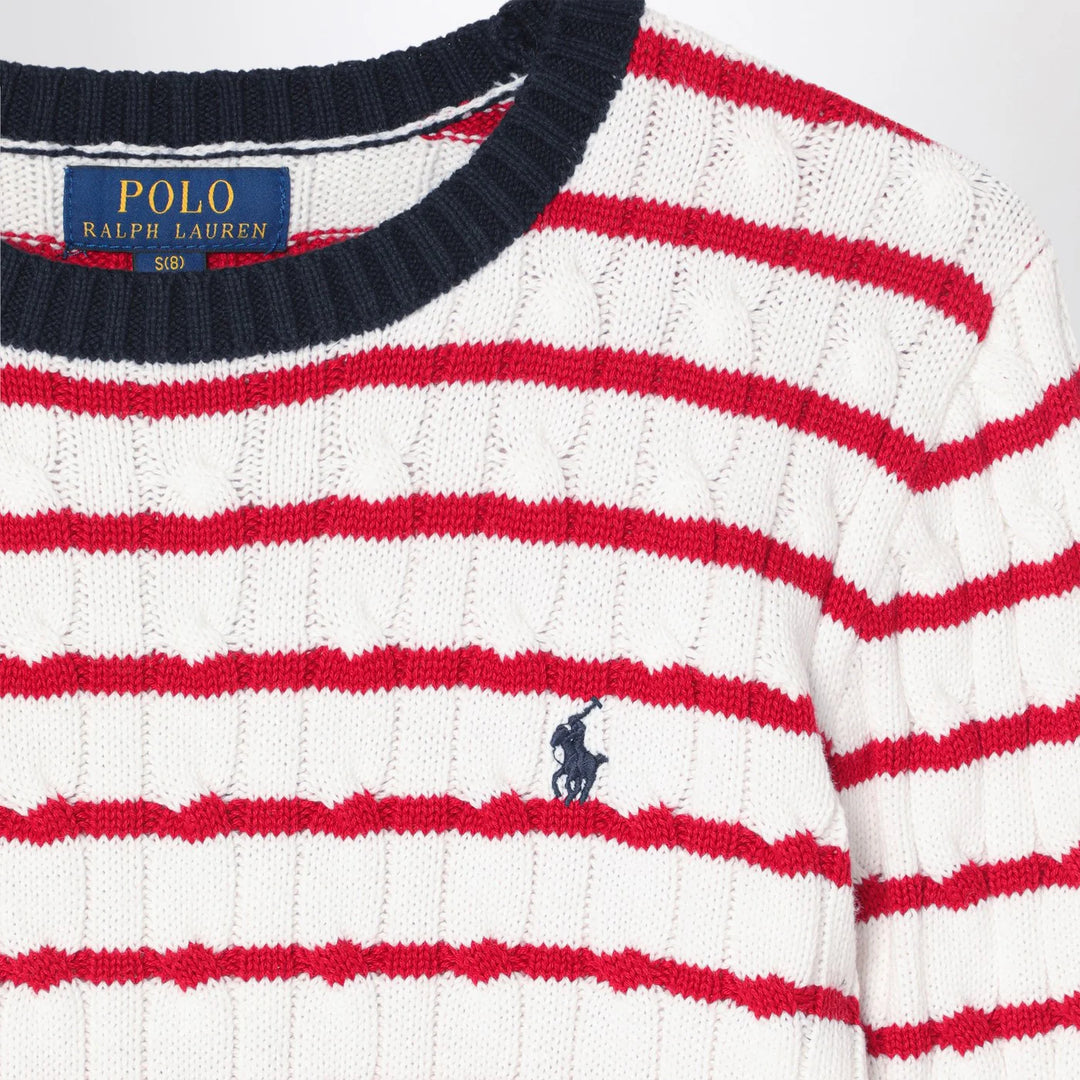 Polo Ralph Lauren - White/red striped cable-knit jumper
