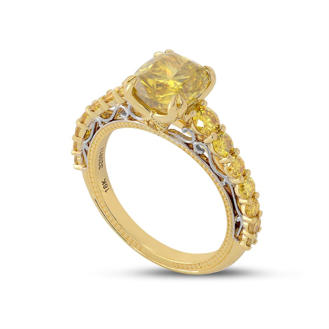 LEIBISH 2.02ct Fancy Deep Brownish Yellow Cushion Diamond Ring
