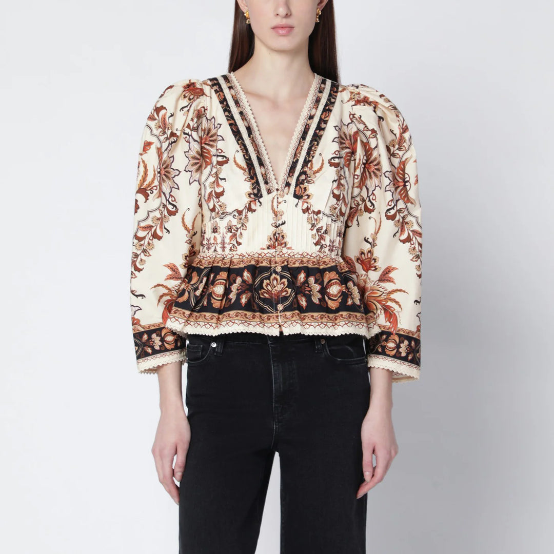 FARM Rio - Sand “Majestic Garden Lace” blouse