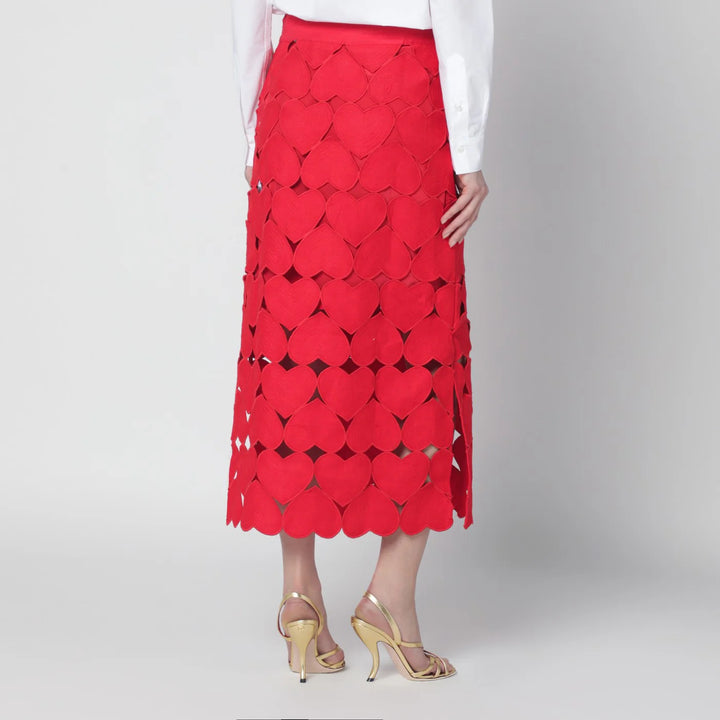 FARM Rio - Red linen Hearts skirt