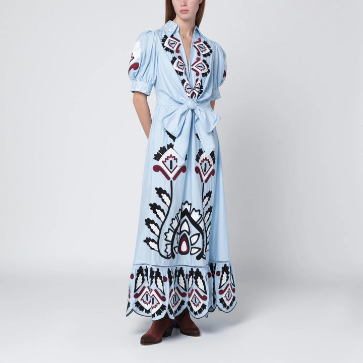 FARM Rio - Light blue embroidered long dress with bow