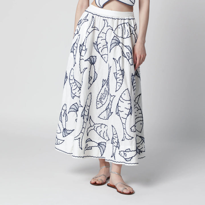 FARM Rio - Midi skirt with marine embroidery