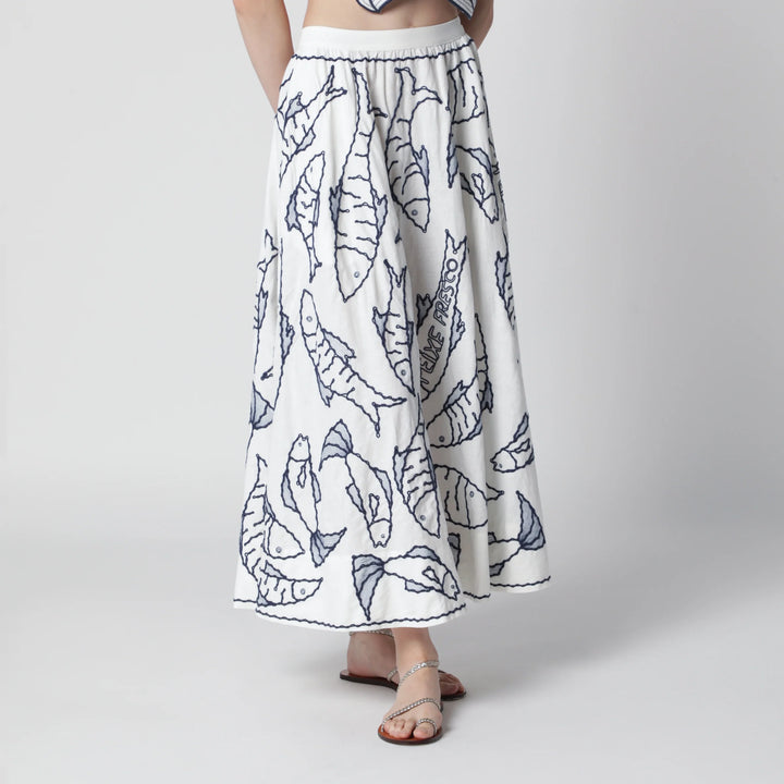 FARM Rio - Midi skirt with marine embroidery