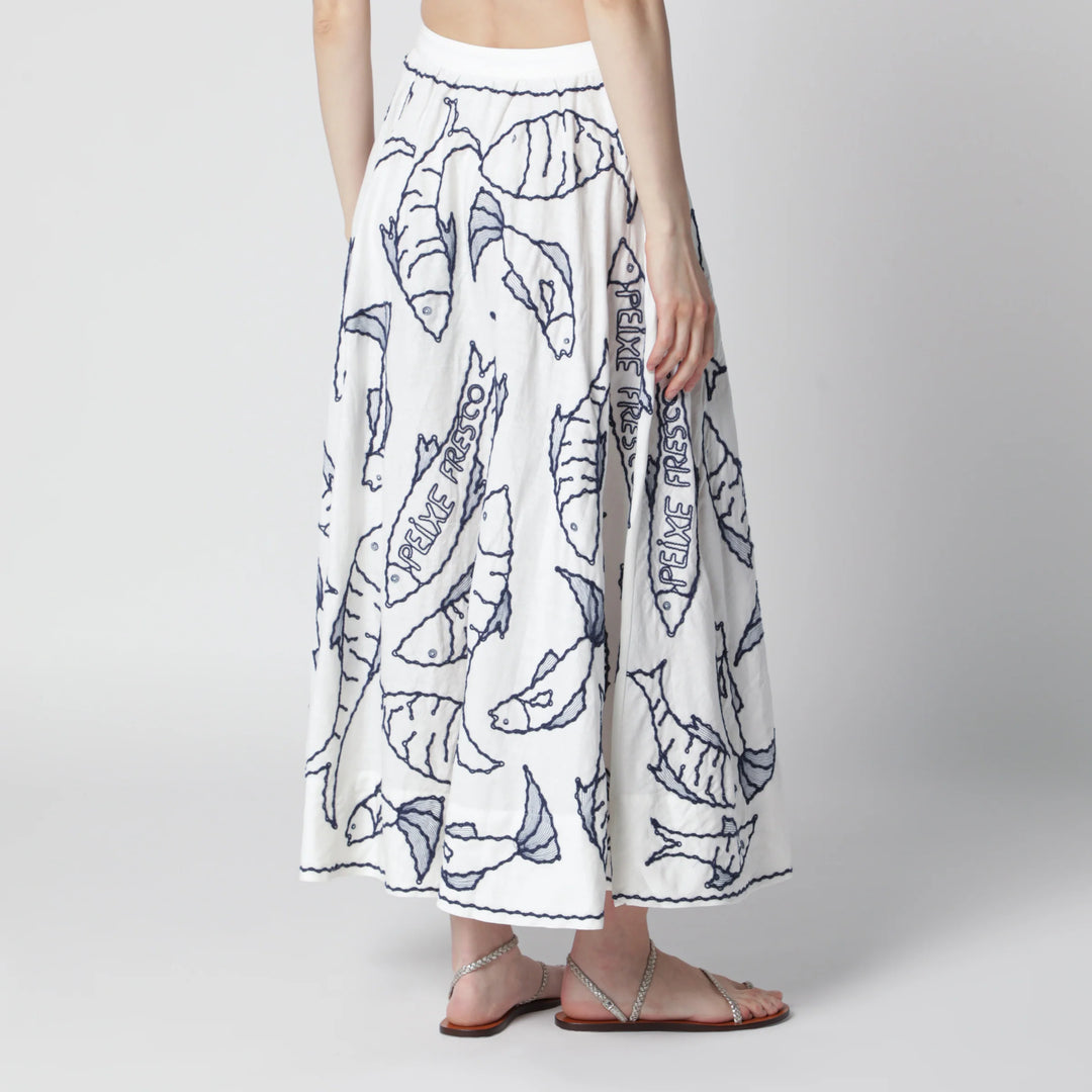 FARM Rio - Midi skirt with marine embroidery