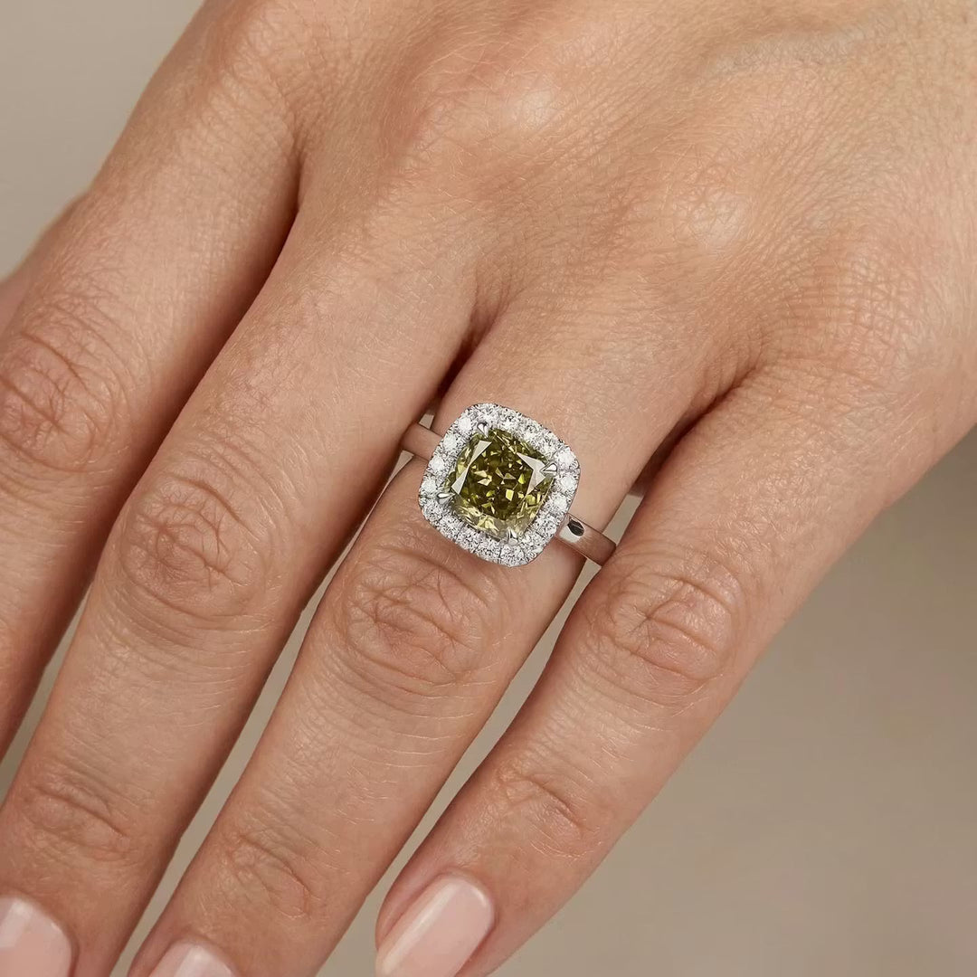 LEIBISH 1.07ct Chameleon Cushion Diamond Halo Ring