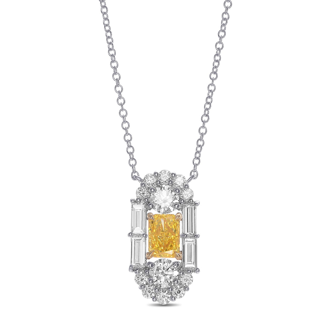 LEIBISH 0.50ct Fancy Vivid Yellow Radiant Diamond Art Deco Pendant