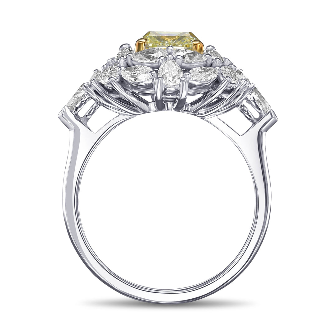 LEIBISH 2.14ct Fancy Green Yellow Cushion Diamond Ring