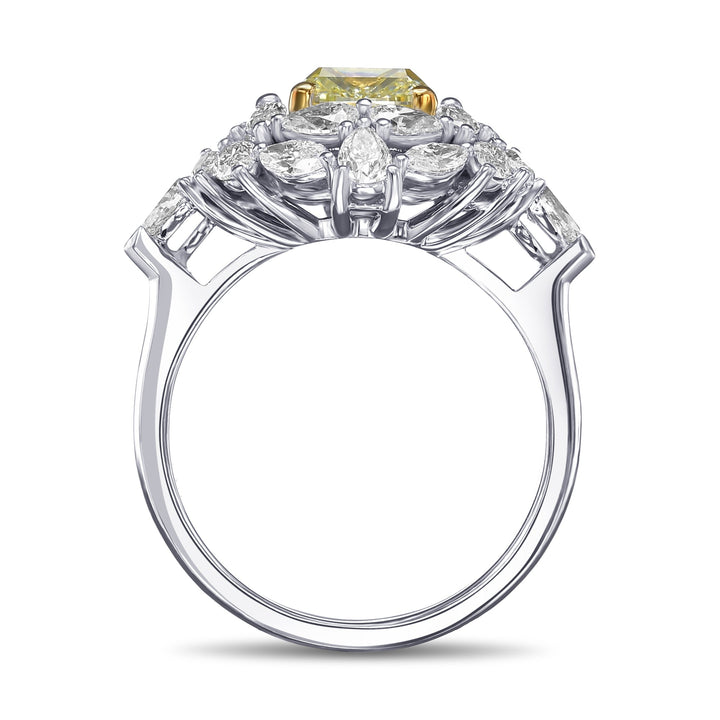 LEIBISH 2.14ct Fancy Green Yellow Cushion Diamond Ring