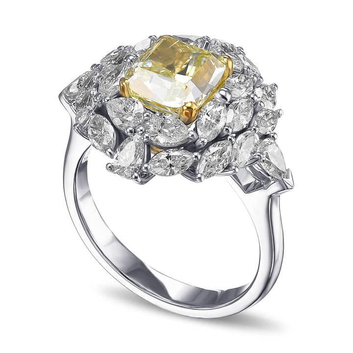 LEIBISH 2.14ct Fancy Green Yellow Cushion Diamond Ring