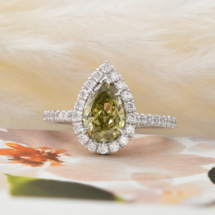LEIBISH 1.25ct Chameleon Pear Diamond Halo Engagement Ring