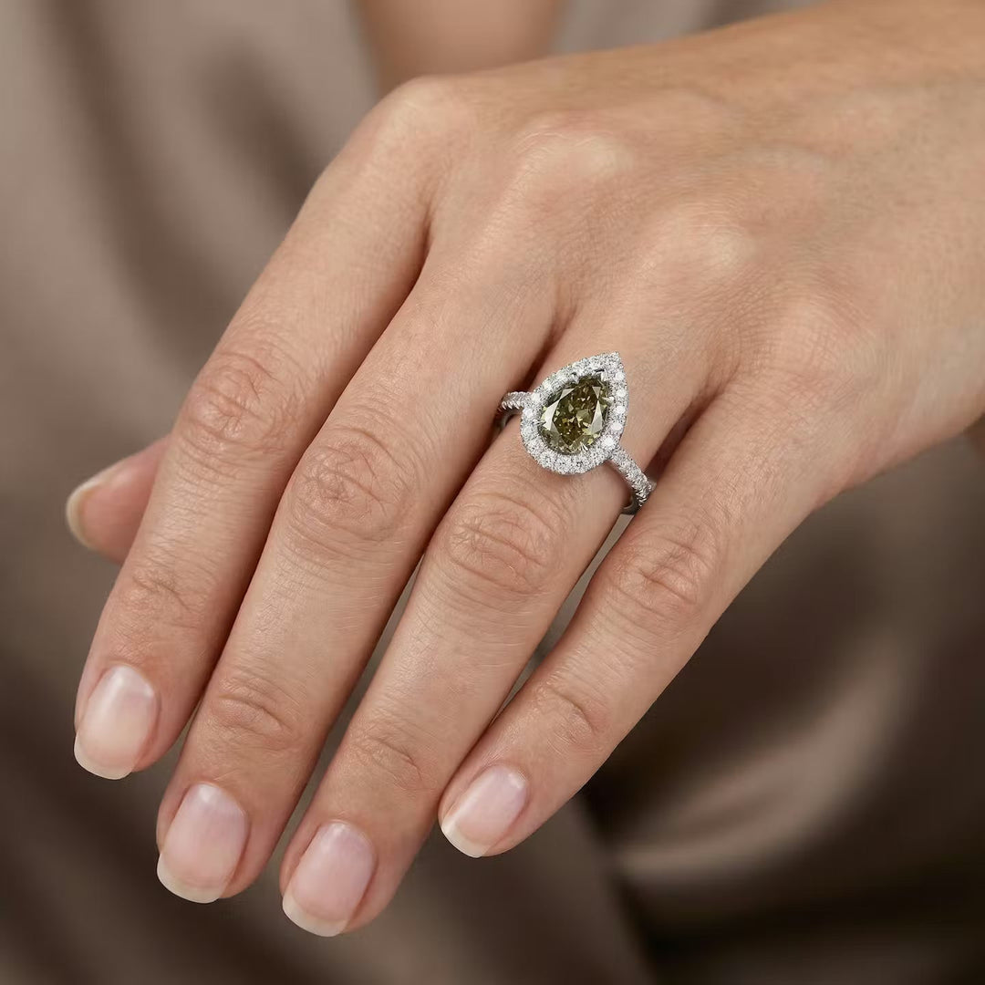 LEIBISH 1.25ct Chameleon Pear Diamond Halo Engagement Ring