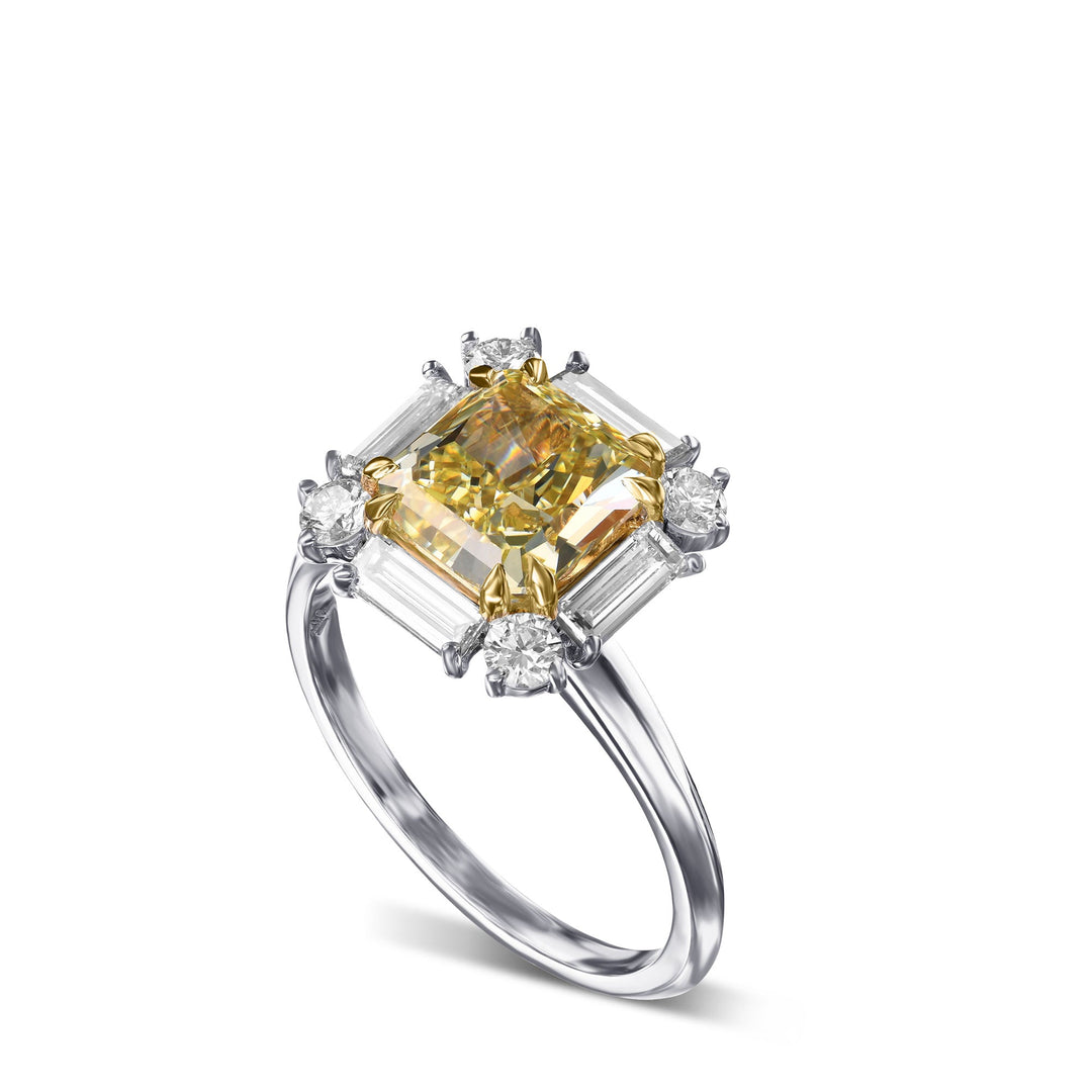 LEIBISH 2.23ct Fancy Yellow Cushion Diamond Halo Ring