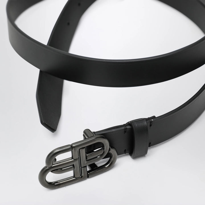 Balenciaga - Slim BB belt in calfskin leather in black