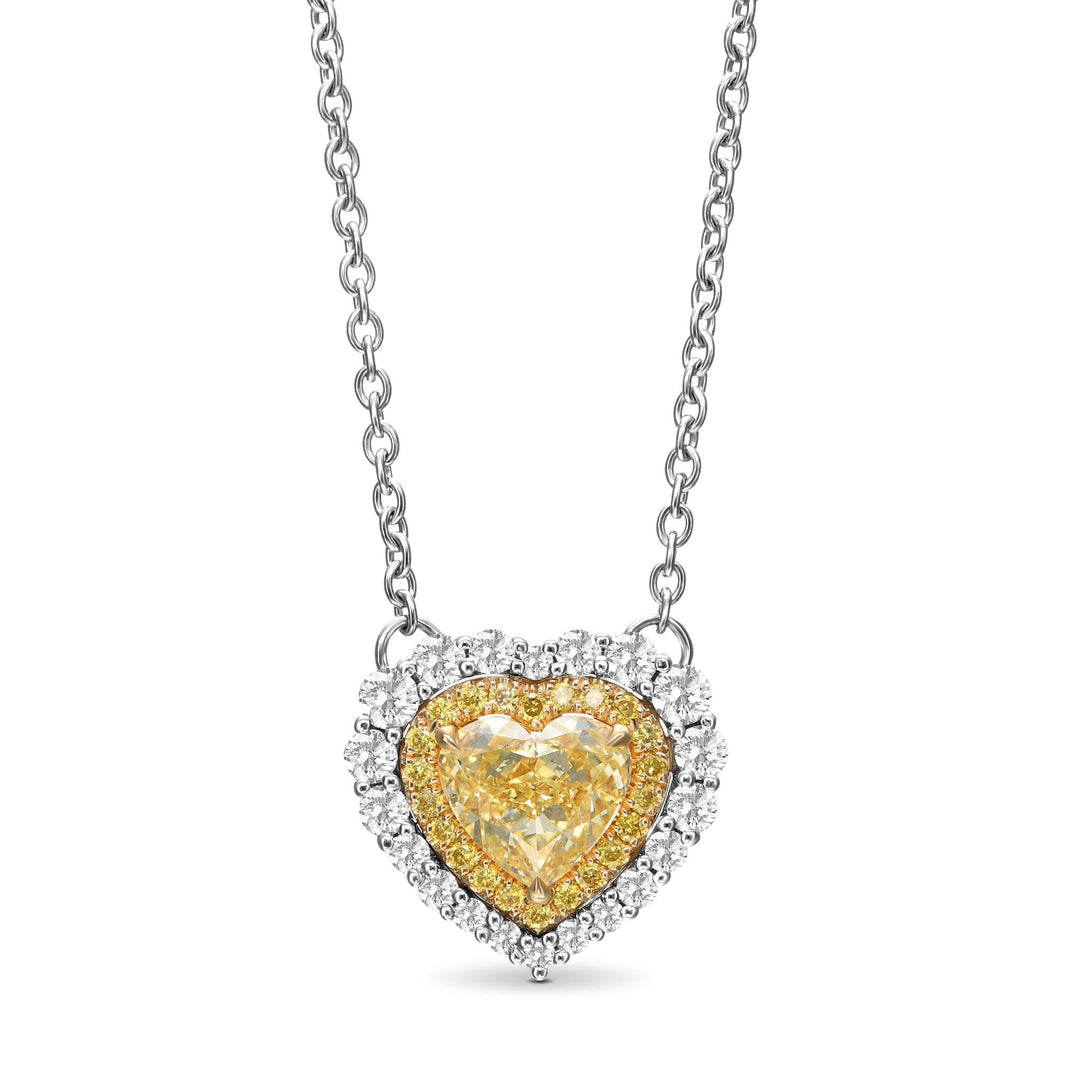 Fancy Yellow Heart Double Halo Diamond Pendant