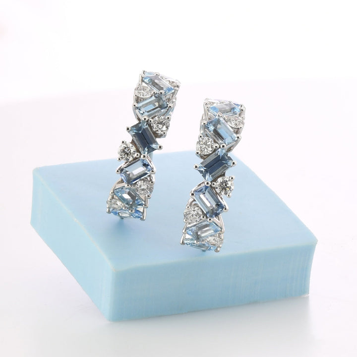 LEIBISH Aquamarine &amp; Diamond Hoop Earrings